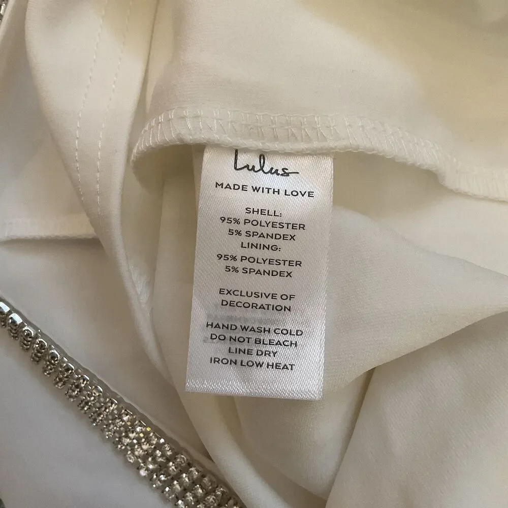 Lulus Glowing Allure Dress White Mini Bodycon Rhinestone Size S - Picture 12 of 12